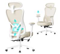 SONGMICS Silla de Oficina Ergonómica, Silla de Escritorio, con Reposacabezas y Soporte Lumbar Ajustables, Carga de 150 kg, Altura Ajustable, Beige Arena OBN066LF01