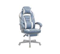 Silla de Oficina Ergonómica con Reposapiés Azul Pavo y Blanco Crema