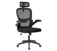 Silla de oficina ergonómica con respaldo de malla transpirable y reposacabezas ajustable | Asiento acolchado, reposabrazos abatibles y base resistente con ruedas giratorias | Diseño moderno