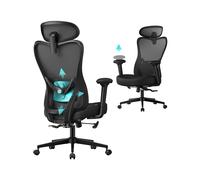 SONGMICS Silla de Oficina Ergonómica, Silla de Escritorio, con Reposacabezas y Soporte Lumbar Ajustables, Carga de 150 kg, Altura Ajustable, Negro Tinta OBN066BH01