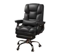 Silla de oficina ergonómica de cuero con giro de 360°, altura ajustable y respaldo inclinable, para el hogar, oficina, dormitorio, tocador, estudio, color negro con reposapiés