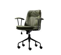 Silla de oficina ergonómica de piel sintética con base de metal negro rodante, silla de escritorio moderna y cómoda para oficina en casa, taburete giratorio ajustable (verde)