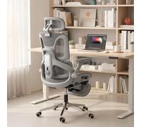 Silla de Oficina Ergonómica HOMCOM con Respaldo Alto de Malla, Respaldo Separado, Reposabrazos Plegables 4D, Reposacabezas Ajustable, Soporte Lumbar y Reposapiés, para Oficina en Casa, Gris