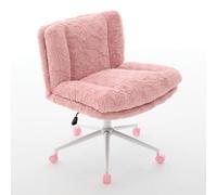 Silla de oficina ergonómica para habitación de niña en color rosa pálido - Silla de escritorio de piel sintética regulable en altura con asiento extra ancho y estructura de metal, para oficina en casa