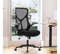 Silla de oficina ergonómica, silla de escritorio cómoda con respaldo alto con ruedas, brazos giratorios y abatibles, sillas de malla para juegos para el hogar, color negro