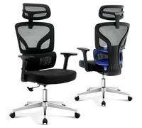 Silla de oficina ergonómica, silla de escritorio con soporte lumbar 3D, reposabrazos ajustables, reposacabezas y ruedas sin arañazos, silla de ordenador de 140 kg, cómoda silla giratoria para oficina
