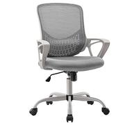 Silla de oficina ergonómica, silla de malla con reposabrazos fijo, silla ejecutiva para computadora con cojín de asiento de espuma suave y soporte lumbar, color gris