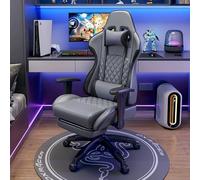 Silla de Oficina Gaming Ergonómica, Gaming Chair con Reposapiés Retráctil, Respaldo Inclinable, Reposacabezas y Cojín Lumbar, Sillón Gamer PC, Ajustable en Altura y Giratoria 360°, 150 kg(Gray)