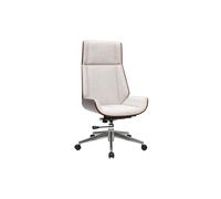 Silla de oficina gerencial de diseño en tela efecto terciopelo texturado beige, madera oscura y acero cromado CURVED