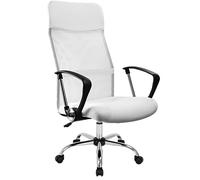 CASARIA® Silla Giratoria de Oficina Escritorio Ergonómica Malla Transpirable 5 Ruedas Respaldo Alto Ajustable 46-60 cm Función Balanceo Soporte Lumbar Blanco