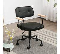 Silla de oficina giratoria con reposabrazos de madera y respaldo medio, silla de estudio de piel sintética para el hogar, escritorio creativo para computadora con soporte ergonómico