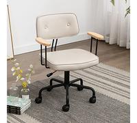 Silla de oficina giratoria con reposabrazos de madera y respaldo medio, silla de estudio de piel sintética para el hogar, escritorio creativo para computadora con soporte ergonómico