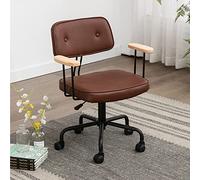 Silla de oficina giratoria con reposabrazos de madera y respaldo medio, silla de estudio de piel sintética para el hogar, escritorio creativo para computadora con soporte ergonómico