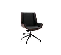 Silla de oficina giratoria de diseño 360° negra, madera oscura nogal y metal negro CURVED