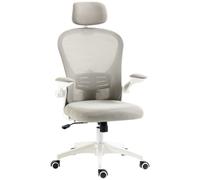 Silla de oficina - Giratoria, Respaldo Alto, Reposacabezas Ajustable, Soporte Lumbar, Brazo Abatible, Altura Ajustable VINSETTO, Gris