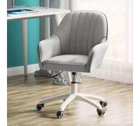 Silla de oficina giratoria de mediados de siglo con reposabrazos tapizada con respaldo medio, silla de trabajo de estudio de computadora con ruedas, silla ejecutiva de cuero para oficina en casa