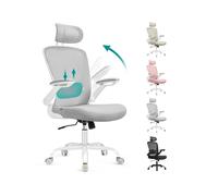 SONGMICS Silla de Oficina, Silla de Escritorio de Malla, Silla Giratoria Ergonómica, Soporte Lumbar, Oscilante, Asiento de 53 cm, Apoyabrazos Abatibles, Reposacabezas, Gris Paloma OBN047G01