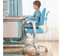 Silla de oficina giratoria ergonómica para niños y adolescentes, con ajuste de altura, reposapiés y ruedas bloqueables, color azul