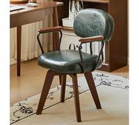 Silla de oficina giratoria moderna de Mid Century con tapicería de cuero sintético, patas y reposabrazos de roble, ideal para espacios pequeños en sala de estar o dormitorio, verde (42x47x43cm)