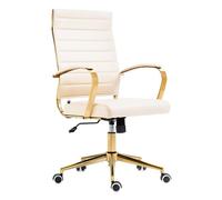 CLP Silla De Oficina Havanna Tapizada En Polipiel I Silla De Escritorio Elegante con Repoabrazos, Ruedas & Giratoria, Color:Crema