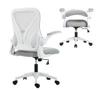 Silla de oficina HOMCOM, silla de escritorio de malla con respaldo plegable, reposabrazos abatible, soporte lumbar, función de inclinación, ruedas giratorias para oficina en casa, gris claro