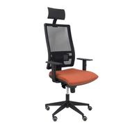 Silla de oficina Horna con mecanismo Sincro tapizada con Tela color Marrón y malla color Negro. Equipada con lumbar 1D, Brazos 1D, Cabecero Fijo y Ruedas de parqué