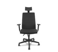 Silla de oficina I-Line con mecanismo Contacto permanente de doble maneta tapizada con Tela color Negro. Equipada con Base poliamida negra, Brazos 1D, Cabecero Fijo y Ruedas autofrenantes