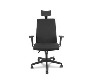 Silla de oficina I-Line con mecanismo Contacto permanente de doble maneta tapizada con Tela color Negro. Equipada con Base poliamida negra, Brazos 1D, Cabecero Fijo y Ruedas autofrenantes