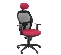 Silla de oficina Jorquera con mecanismo Sincro tapizada con Tela color Granate y malla color Negro. Equipada con lumbar 1D, Brazos 1D, Cabecero Fijo y Ruedas de nailon 50 mm