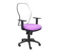 Silla de oficina Jorquera con mecanismo Sincro tapizada con Tela color Lila y malla color Blanco. Equipada con lumbar 1D, Brazos 1D y Ruedas de nailon 50 mm