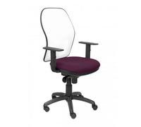 Silla de oficina Jorquera con mecanismo Sincro tapizada con Tela color Morado y malla color Blanco. Equipada con lumbar 1D, Brazos 1D y Ruedas de nailon 50 mm
