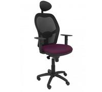 Silla de oficina Jorquera con mecanismo Sincro tapizada con Tela color Morado y malla color Negro. Equipada con lumbar 1D, Brazos 1D, Cabecero Fijo y Ruedas de nailon 50 mm