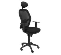 Silla de oficina Jorquera con mecanismo Sincro tapizada con Tela color Negro. Equipada con lumbar 1D, Brazos 1D, Cabecero Fijo y Ruedas de nailon 50 mm