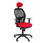 Silla de oficina Jorquera con mecanismo Sincro tapizada con Tela color Rojo y malla color Negro. Equipada con lumbar 1D, Brazos 1D, Cabecero Fijo y Ruedas de nailon 50 mm