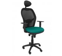 Silla de oficina Jorquera con mecanismo Sincro tapizada con Tela color Turquesa y malla color Negro. Equipada con lumbar 1D, Brazos 1D, Cabecero Fijo y Ruedas de nailon 50 mm