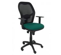 Silla de oficina Jorquera con mecanismo Sincro tapizada con Tela color Verde botella y malla color Negro. Equipada con lumbar 1D, Brazos 1D y Ruedas de nailon 50 mm