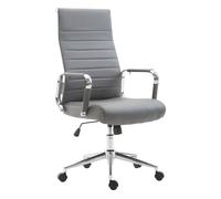 CLP Silla De Oficina Kolumbus En Simil Cuero & Base De Metal con Ruedas I Silla De Escritorio Ergonómica & Regulable En Altura, Color:Gris