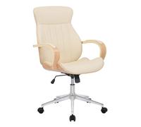 CLP Silla De Oficina Melilla Ergonómica En Símil Cuero & Base con Ruedas I Silla De Escritorio Regulable En Altura, Color:Natural/Crema