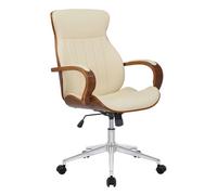 CLP Silla de oficina Melilla ergonómica símil cuero, base con ruedas, regulable, Nuez/Crema