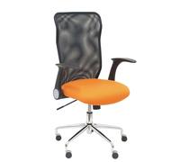 Silla de oficina Minaya con mecanismo Basculante tapizada con Tela color Naranja y malla color Negro. Equipada con Base cromada, Brazos abatibles y Ruedas de nailon 50 mm