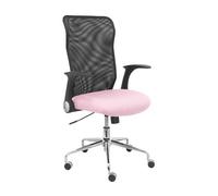 Silla de oficina Minaya con mecanismo Basculante tapizada con Tela color Rosa y malla color Negro. Equipada con Base cromada, Brazos abatibles y Ruedas de nailon 50 mm