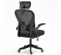Silla de oficina minimalista moderna, malla transpirable y cojín de esponja, respaldo en forma de S que se adapta a la columna, con reposacabezas, soporte lumbar, rodillos y reposabrazos Black