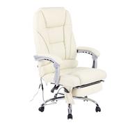 CLP Silla De Oficina Pacific Ergonómica De Cuero Original I Silla Acolchada Ejecutiva con Función De Masaje, Color:Crema