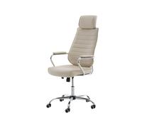 CLP Silla ergonómica Rako, Ajustable en Altura, giratoria, Cuero sintético, Respaldo con reposacabezas, Brazos Acolchados, Color:Crema