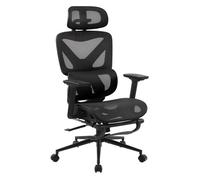 CLP Silla de Oficina Reston | Silla de Escritorio ergonómica con reposapiés, reposacabezas 3D, función giratoria, Respaldo Ajustable | Transpirable, Color:Negro/Negro