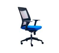 Silla de Oficina Rocada con Apoyabrazos Tapizada en Tela Azul y Respaldo en Polímero Negro