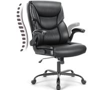 Silla de oficina - Silla de escritorio ergonómica ejecutiva con reposabrazos abatible ajustable, silla giratoria con soporte lumbar, base de metal resistente, piel sintética, color negro