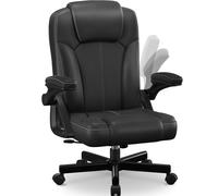 Silla de Oficina, Silla de Escritorio Ergonómica, Silla de Cuero con Reposabrazos Plegables Acolchados, Bloqueo de Inclinación Ajustable, Silla para Adultos, Silla Ejecutiva