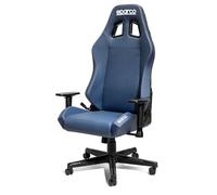Silla de Oficina Sparco Coach, tapizado Azul Marino con Costuras Plateadas, ergonómica, diseño Deportivo