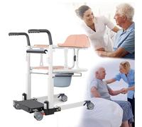 Silla de paciente de 440 libras, silla elevadora de silla de ruedas con asiento dividido de 180° y bandeja de cama, silla de transferencia multifunción con dirección flexible de 360°